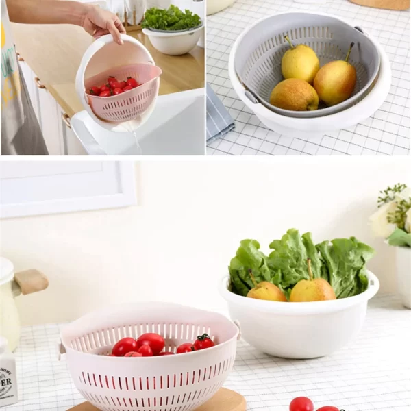 Double Drain Basket Bowl Fruit Vegetables - Image 2