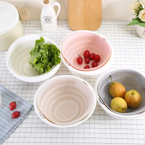 Double Drain Basket Bowl Fruit Vegetables - Image 4