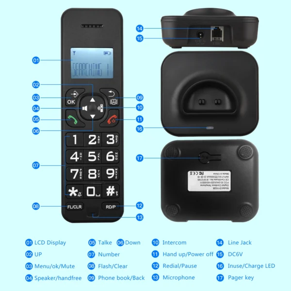 Cordless Phone Screen Display Rechargeable - Image 3