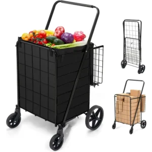 Folding Shopping Cart with Wheels 360 Degree Rolling Swivel Grocery Carts withCompact Utility Cart 220lb Capacity Market Cart