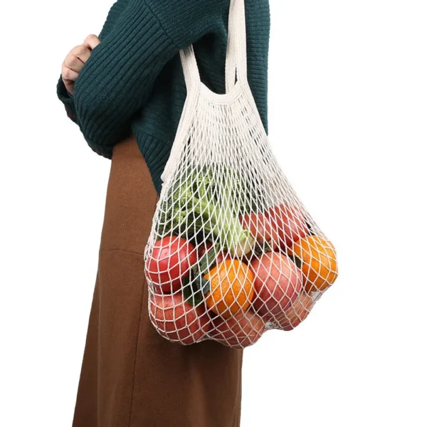 Portable reusable grocery bags fruit and vegetable bags can be washed cotton mesh rope organic tote short tote net tote bag - Image 4