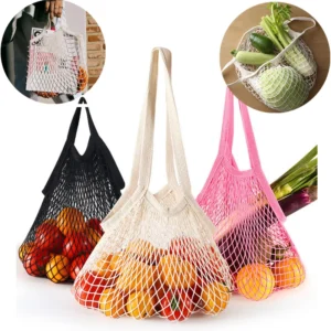 Portable reusable grocery bags fruit and vegetable bags can be washed cotton mesh rope organic tote short tote net tote bag