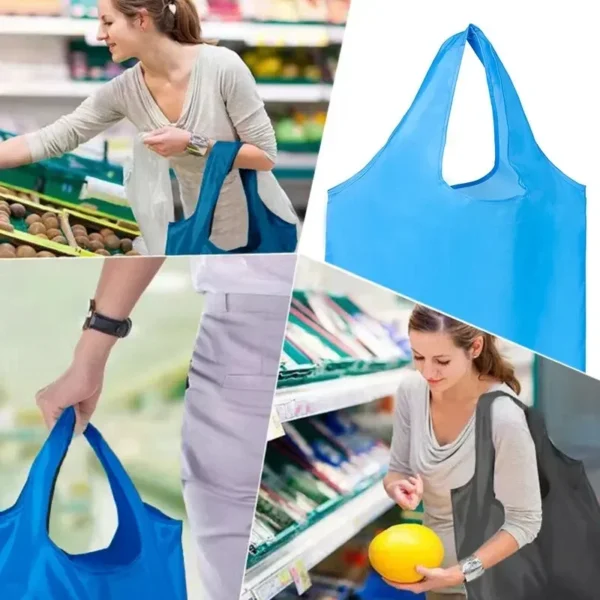 Reusable Foldable Shopping Bag Travel Grocery Bag Eco-Friendly One Shoulder Handbag For Travel Cartoon Cactus Printing Tote Bag - Image 2