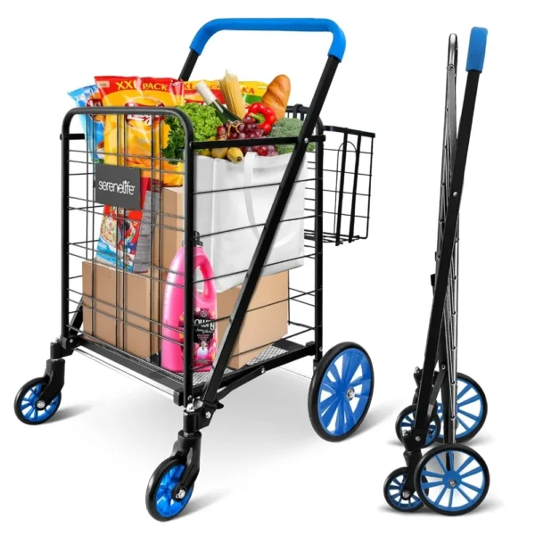Shopping Cart with 360 Rolling Swivel Wheels - Image 2