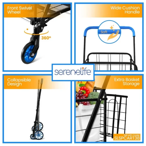 Shopping Cart with 360 Rolling Swivel Wheels - Image 3