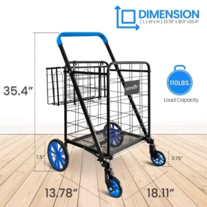 Shopping Cart with 360 Rolling Swivel Wheels