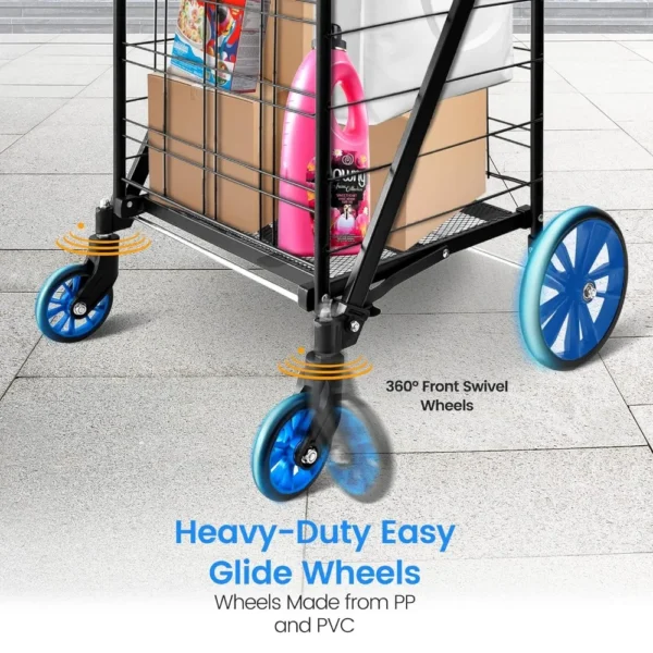 Shopping Cart with 360 Rolling Swivel Wheels - Image 5
