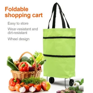 Small Pull Folding Portable Shopping Cart with Wheels Collapsible Trolley Hand Basket Package Vegetables Food Grocery Organizer
