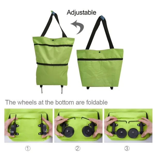 Small Pull Folding Portable Shopping Cart with Wheels Collapsible Trolley Hand Basket Package Vegetables Food Grocery Organizer - Image 5