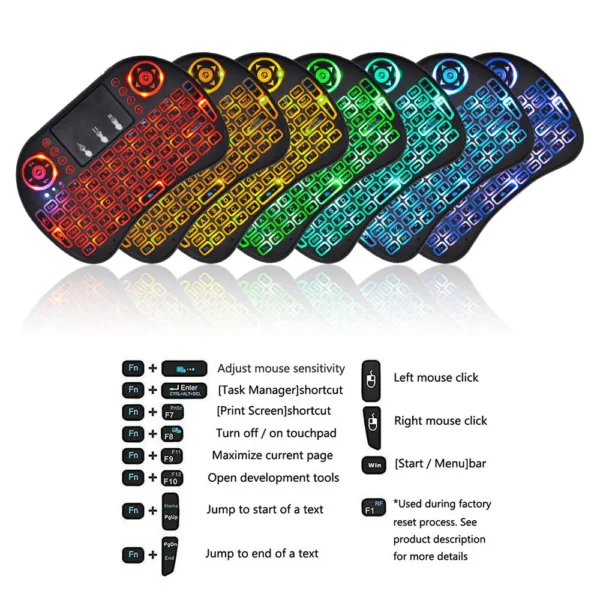 i8 Arabic French Spanish Russian Backlit Mini Wireless Keyboard - Image 2