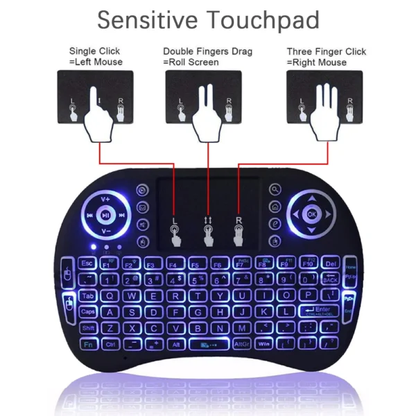 i8 Arabic French Spanish Russian Backlit Mini Wireless Keyboard - Image 3