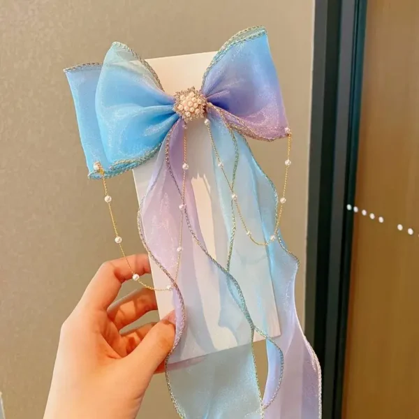 Baby Girls Mesh Bow Ribbon Clips - Image 2