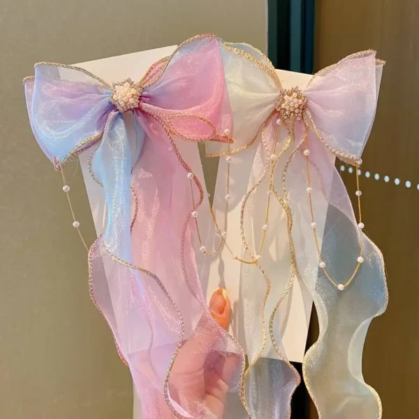 Baby Girls Mesh Bow Ribbon Clips - Image 3