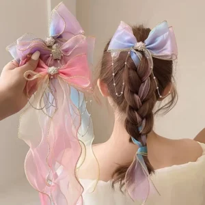 Baby Girls Mesh Bow Ribbon Clips