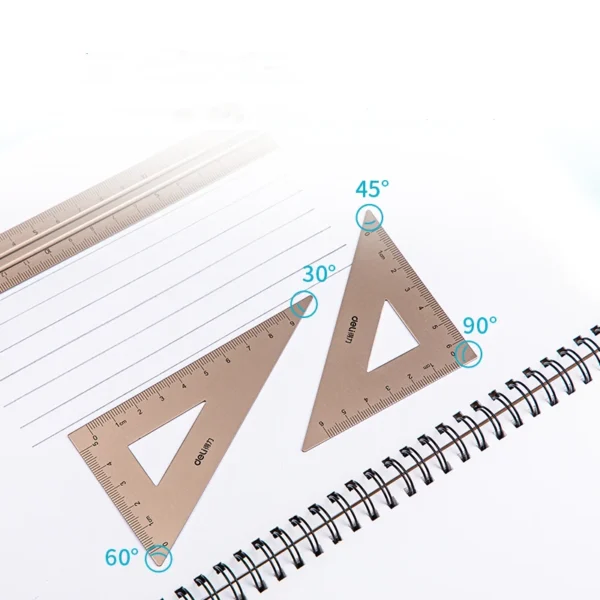 DELI Aluminum Drafting Set 4 PCS Ruler Set for School Straight Ruler Triangular Protractor Stationery - Image 3