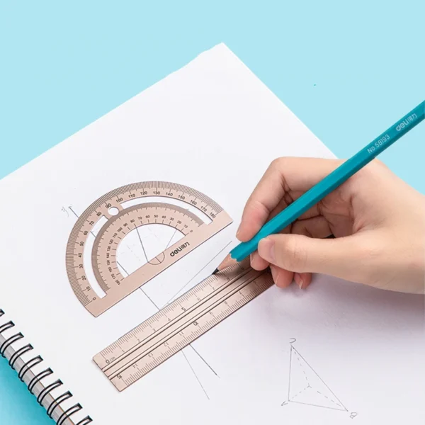 DELI Aluminum Drafting Set 4 PCS Ruler Set for School Straight Ruler Triangular Protractor Stationery - Image 4