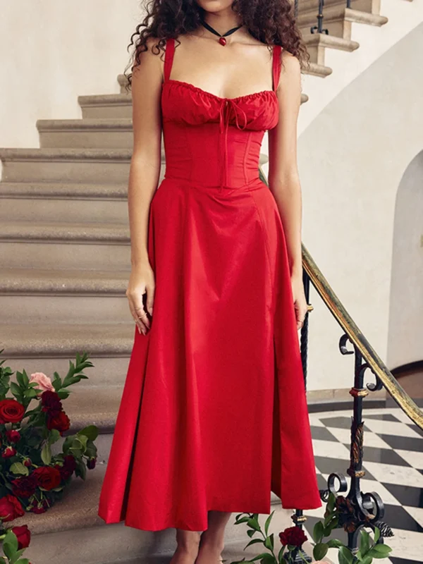 Women Summer Dress Solid Color Sleeveless - Image 3