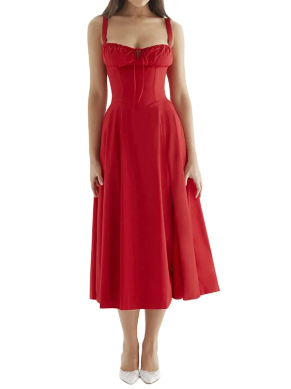 Women Summer Dress Solid Color Sleeveless